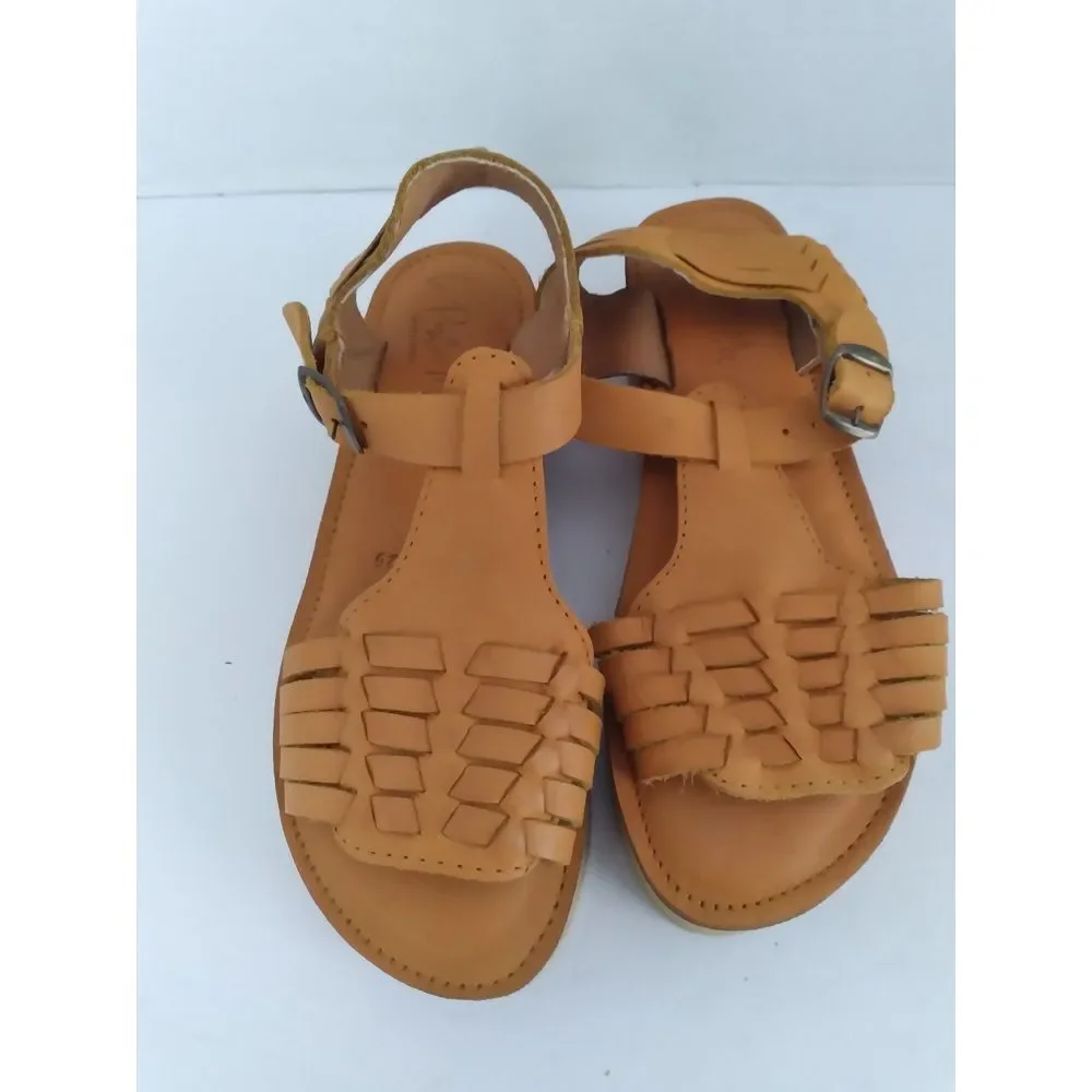Woven Leather Platform‎ Sandals with Ankle Strap in Tan - Boho Summer Comfort